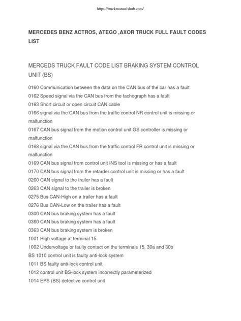 Mercedes Actros Codes
