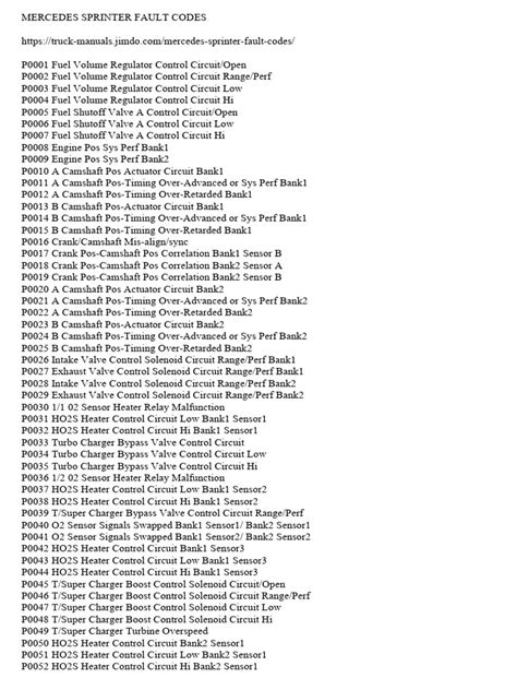 Mercedes Sprinter Fault Codes