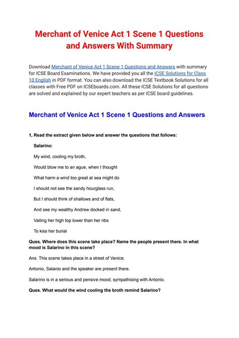 Read Merchant Of Venice Questions And Answers Pdf 