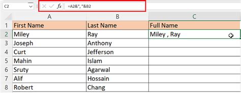 merge first and last name in excel