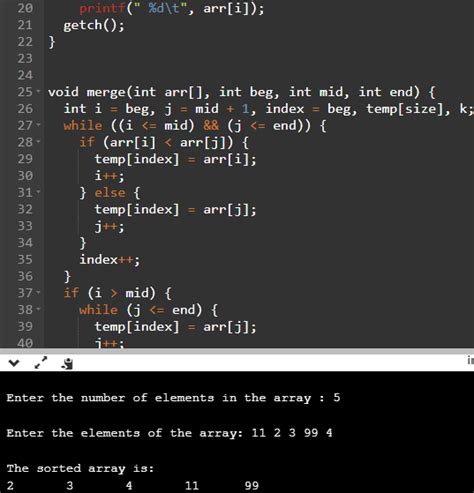 Merge Sort Code In C
