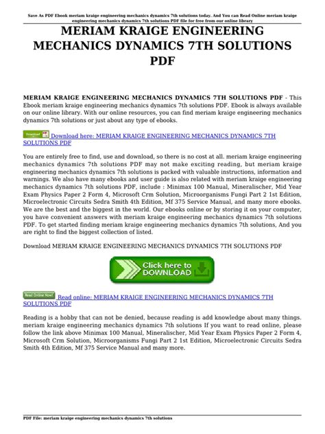 Full Download Meriam Dynamics 7Th Solution 