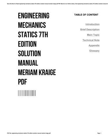 Download Meriam Kraige Engineering Mechanics Statistics 7Th File Type Pdf 
