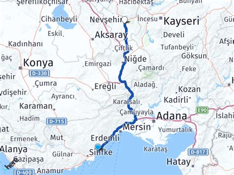 mersin nevşehir kozaklı Yol Güzergahı Haritası, Yol Tarifi,. 