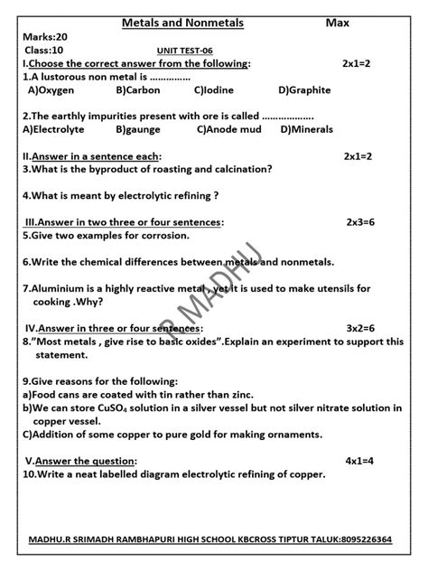Metals Topic Test