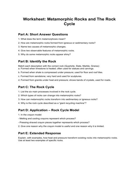metamorphic rocks answer key