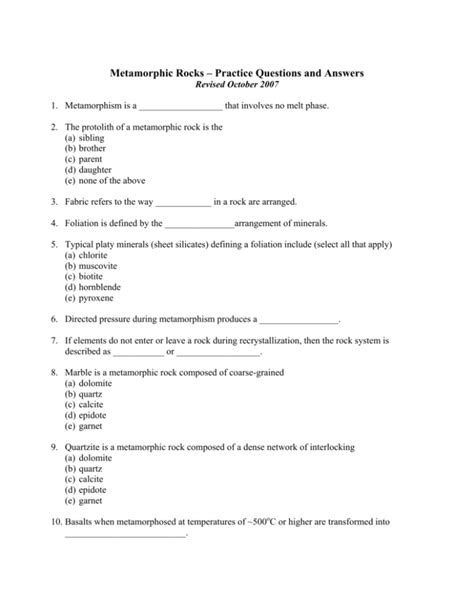 Download Metamorphic Rock Test Questions And Answers 