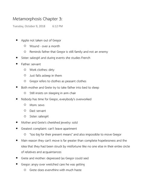 Metamorphosis Chapter 3 Summary