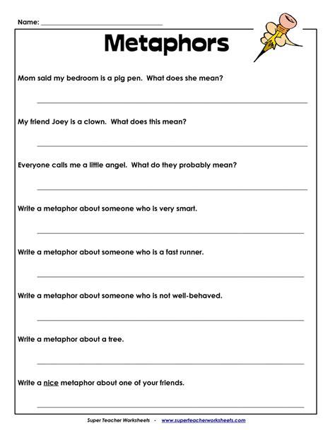 Metaphor Worksheets Math Worksheets 4 Kids Metaphors Worksheet Grade 4 - Metaphors Worksheet Grade 4