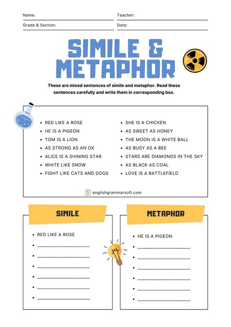Metaphor Worksheets Tutoring Hour Metaphors Worksheet Grade 4 - Metaphors Worksheet Grade 4