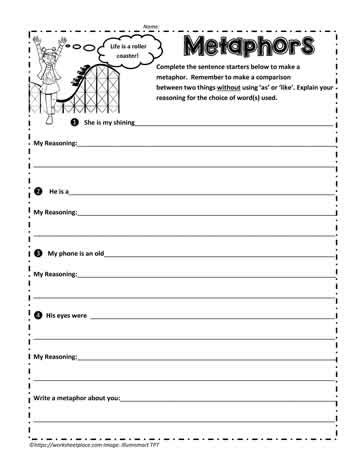 Metaphor Worksheets Writing Metaphors Worksheet - Writing Metaphors Worksheet