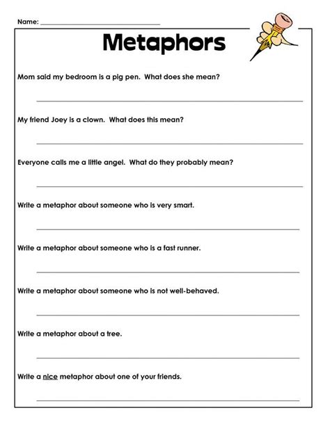 Metaphors Worksheet Grade 4   Metaphor Worksheets Math Worksheets 4 Kids - Metaphors Worksheet Grade 4