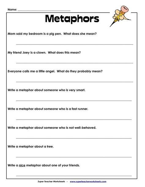Metaphors Worksheet Printable 3rd 8th Grade Teachervision Metaphor Worksheet 4th Grade - Metaphor Worksheet 4th Grade