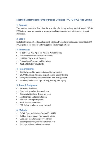 Method Statement For Laying Pvc Pipes