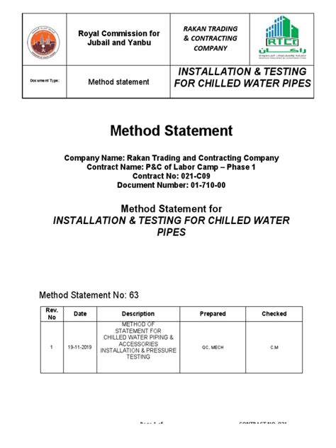Method Statement For Pipe Welding Works