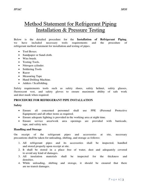 Method Statement For Refrigerant Piping Pdfslibforyou