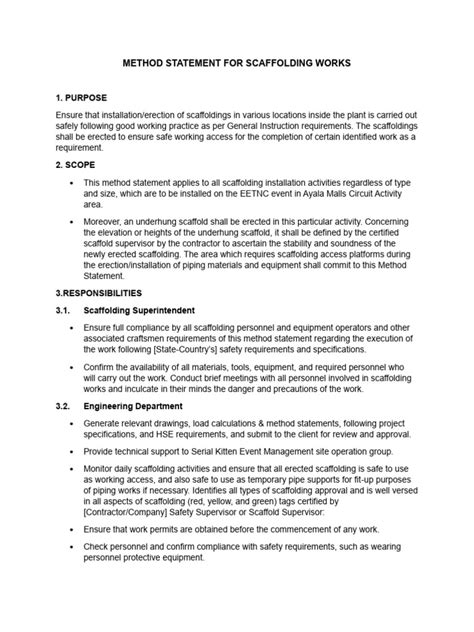 method statement for scaffolding errection