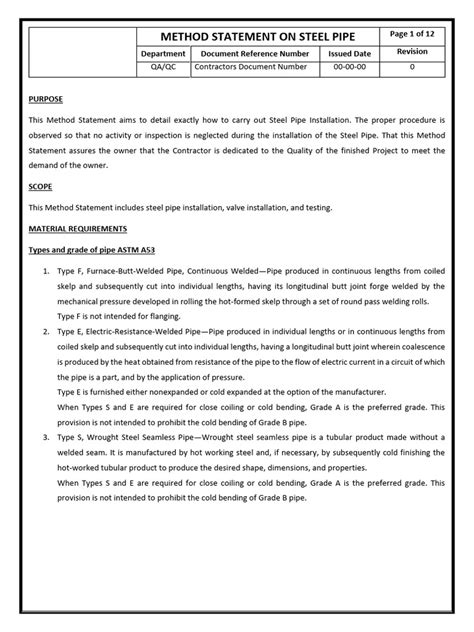 Method Statement For Steel Pipe Racks