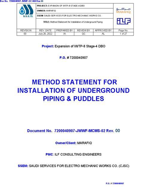method statement for underground piping upvc