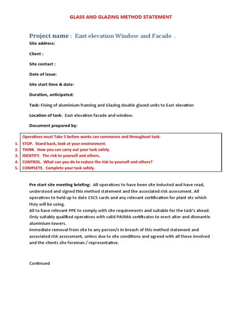 method statement glazing