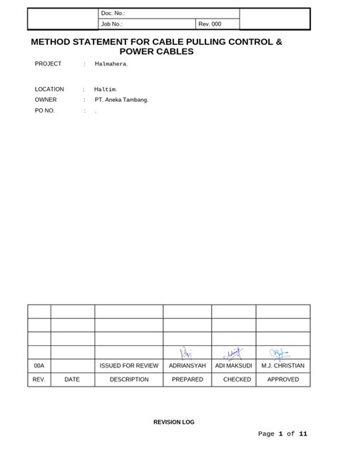 Method Statement Pulling Cables