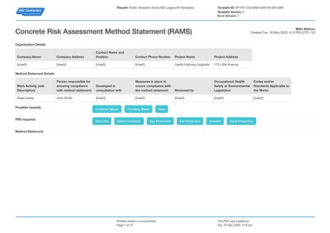 Method Statement Risk Assessment Template Decorating
