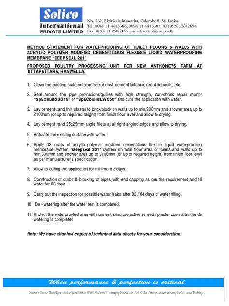 method statement waterproofing for toilet