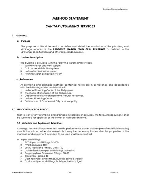 Read Method Statement Plumbing Sanitary Installations 