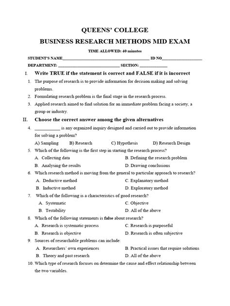methods of research exam bu