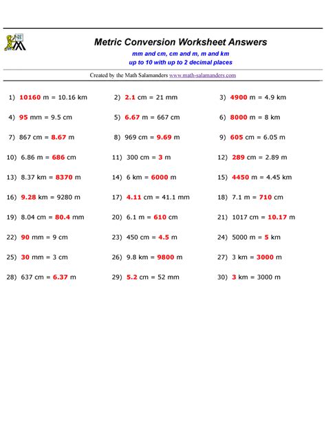 Metric Conversion Practice Problems With Answers