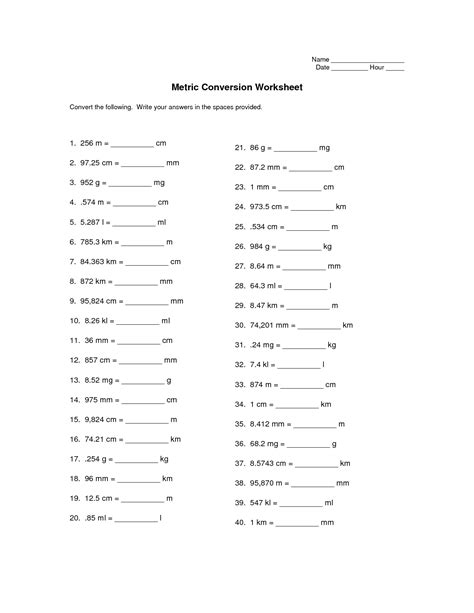 Metric Conversion Worksheet Answer Key Metric Worksheet For Grade 7 - Metric Worksheet For Grade 7