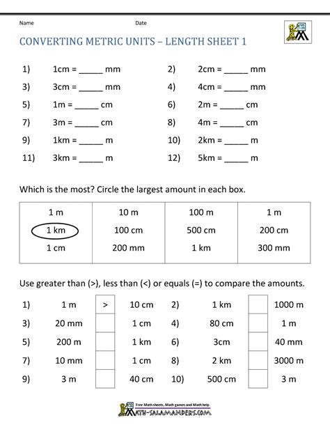 Metric Conversion Worksheet Math Salamanders 4th Grade Conversion Table Worksheet - 4th Grade Conversion Table Worksheet