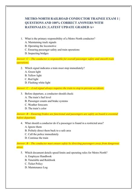 Metro North Conductor Exam Study Guide