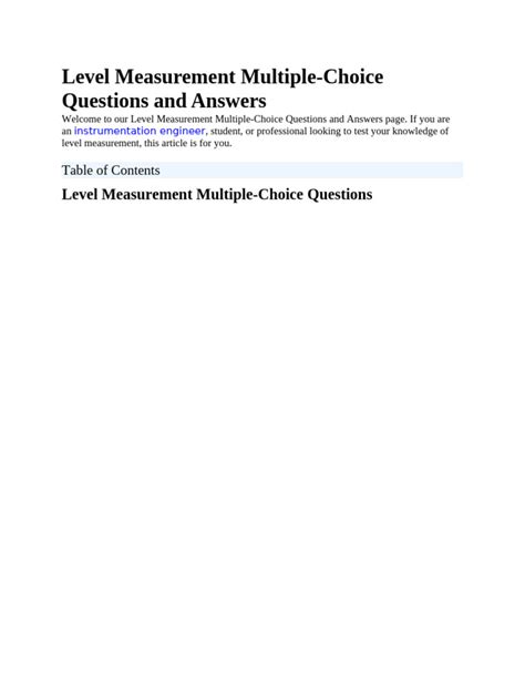 Read Metrology And Engineering Measurements Multiple Choice Question 