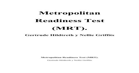 Read Metropolitan Readiness Test 6Th Edition 