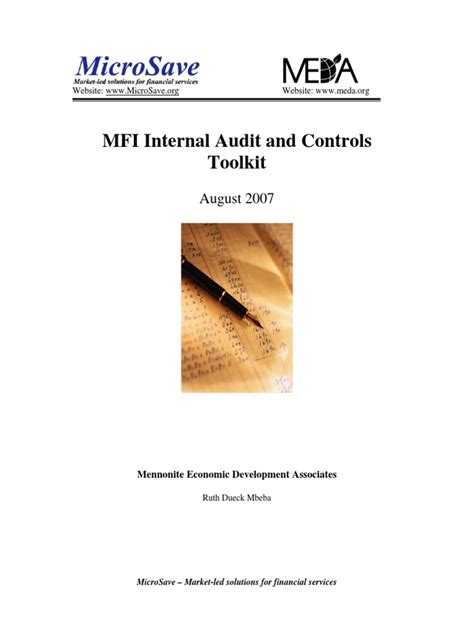 Mfi Internal Audit And Controls Trainer S Manual Microsave
