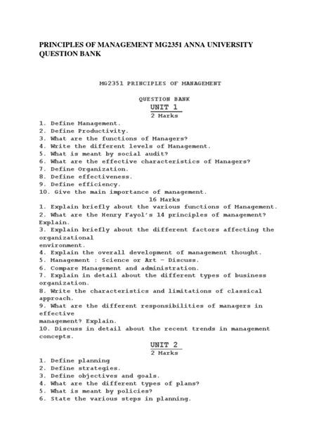 Mg2351 Principles Of Management Question Bank Question