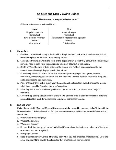Mice And Men Viewing Guide Answer Key