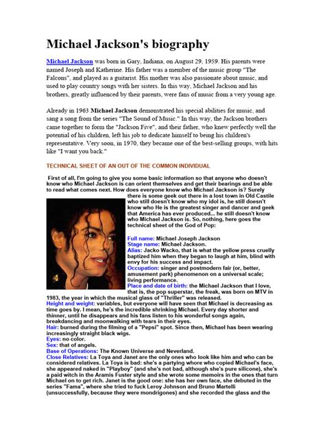 michael jackson biography for students