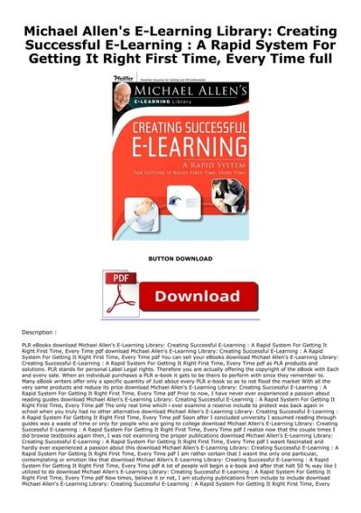 Read Michael Allens E Learning Library Creating Successful E Learning A Rapid System For Getting It Right First Time Every Time 