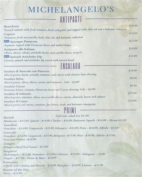 Michelangelo S Menu