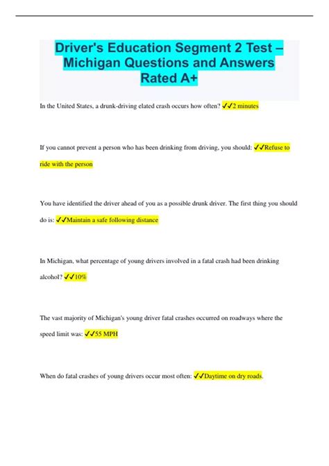 michigan drivers ed segment 2 practice test