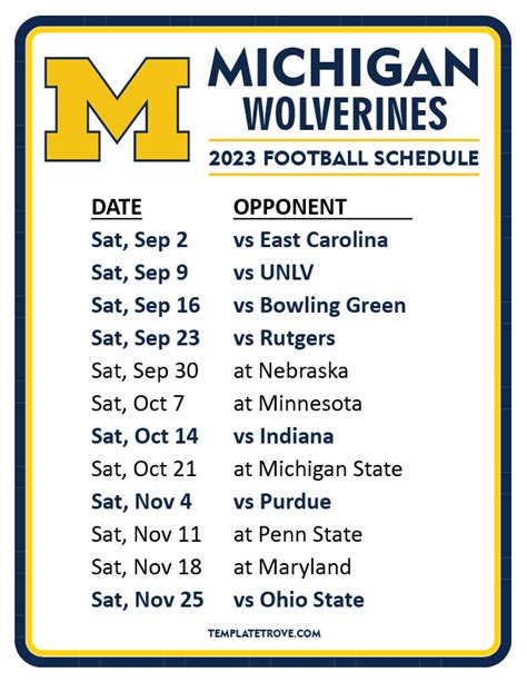 michigan schedule