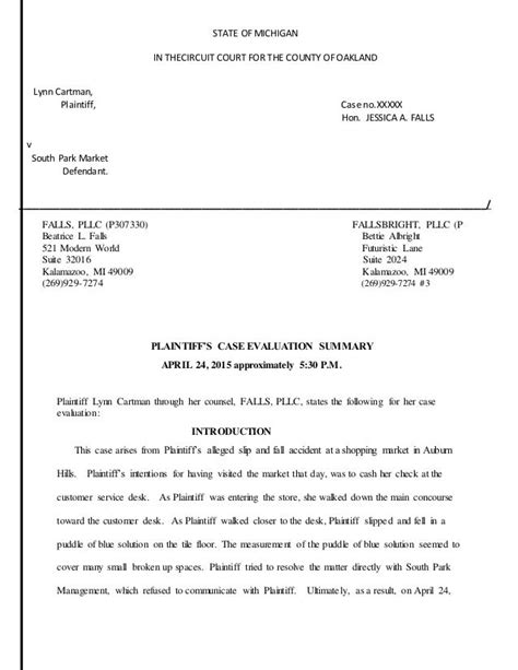 Full Download Michigan Case Evaluation Summary Example 