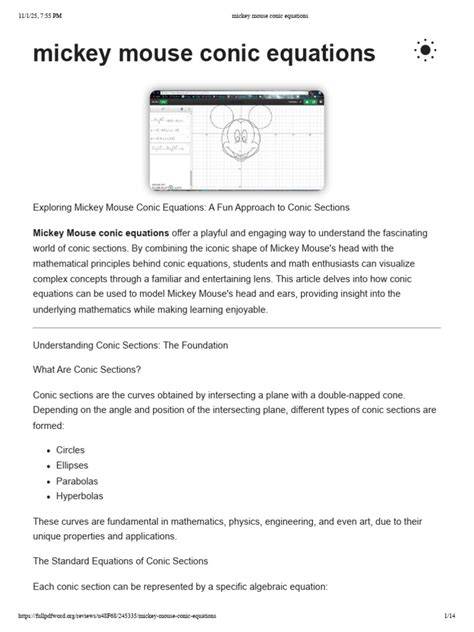 mickey mouse conic equations