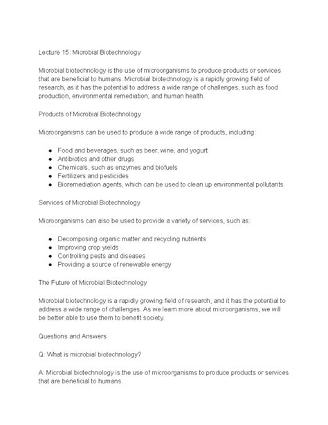 Microbial Biotechnology Lecture Notes Pdf