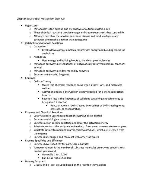 Microbiology Chapter 5 Test Microbial Metabolism