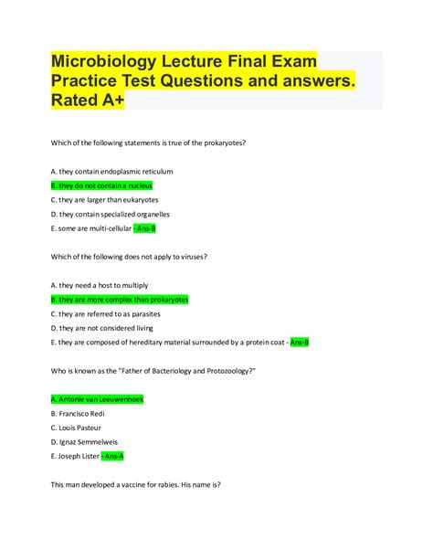 microbiology practice exam questions