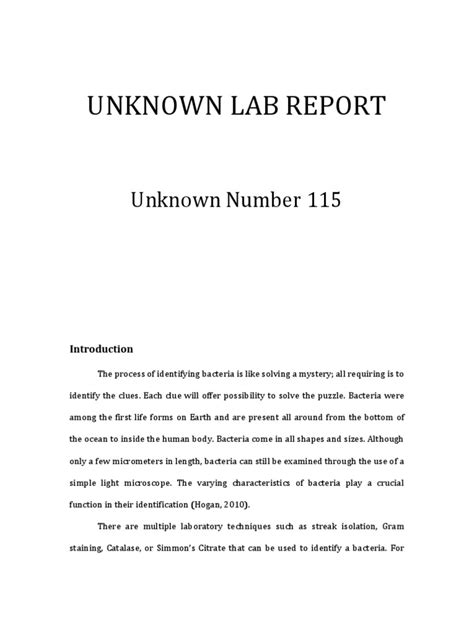 Microbiology Unknown Lab Report Example