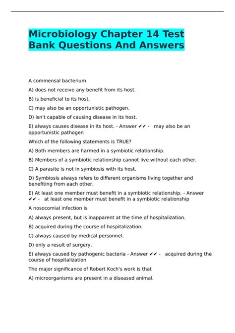 Full Download Microbiology Chapter 14 Test Answers 